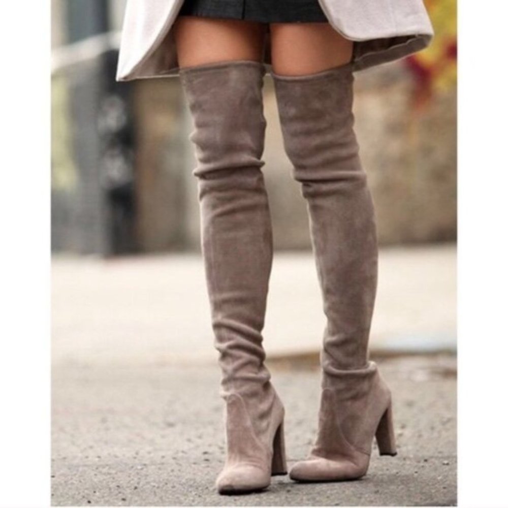 Taupe Over-The-Knee Chunky Heel Boots